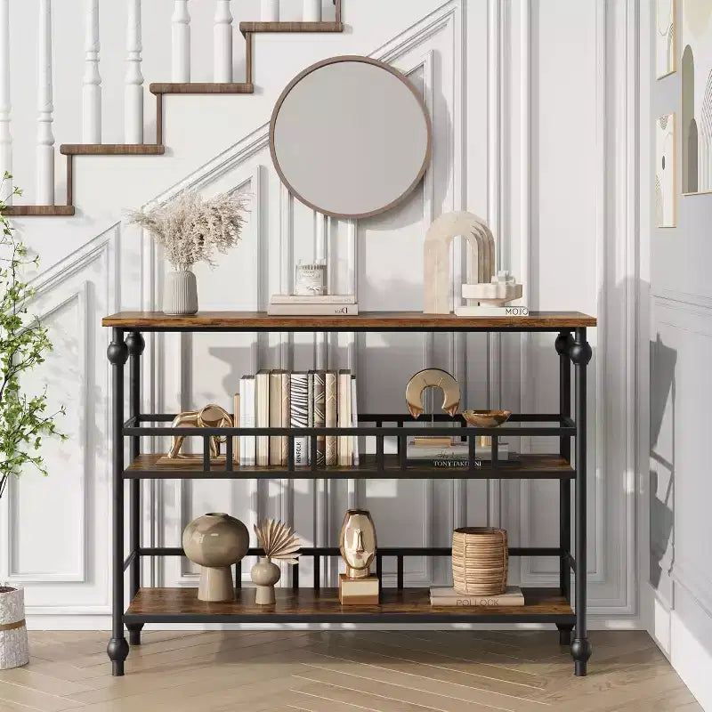COZONY 43 Table console d'entrée de ferme avec 3 niveaux de rangement ouvert, table de canapé étroite pour couloir salon