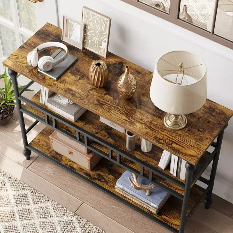 COZONY 43 Table console d'entrée de ferme avec 3 niveaux de rangement ouvert, table de canapé étroite pour couloir salon