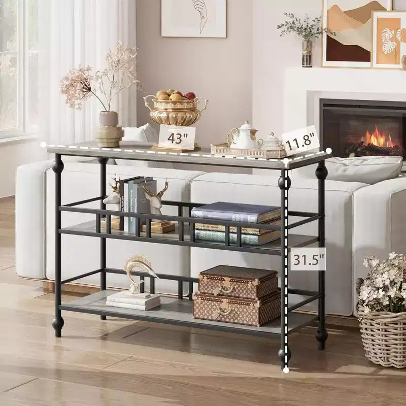COZONY 43 Table console d'entrée de ferme avec 3 niveaux de rangement ouvert, table de canapé étroite pour couloir salon
