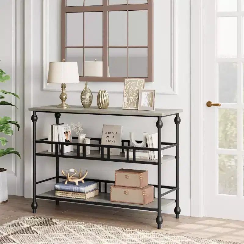 COZONY 43 Table console d'entrée de ferme avec 3 niveaux de rangement ouvert, table de canapé étroite pour couloir salon