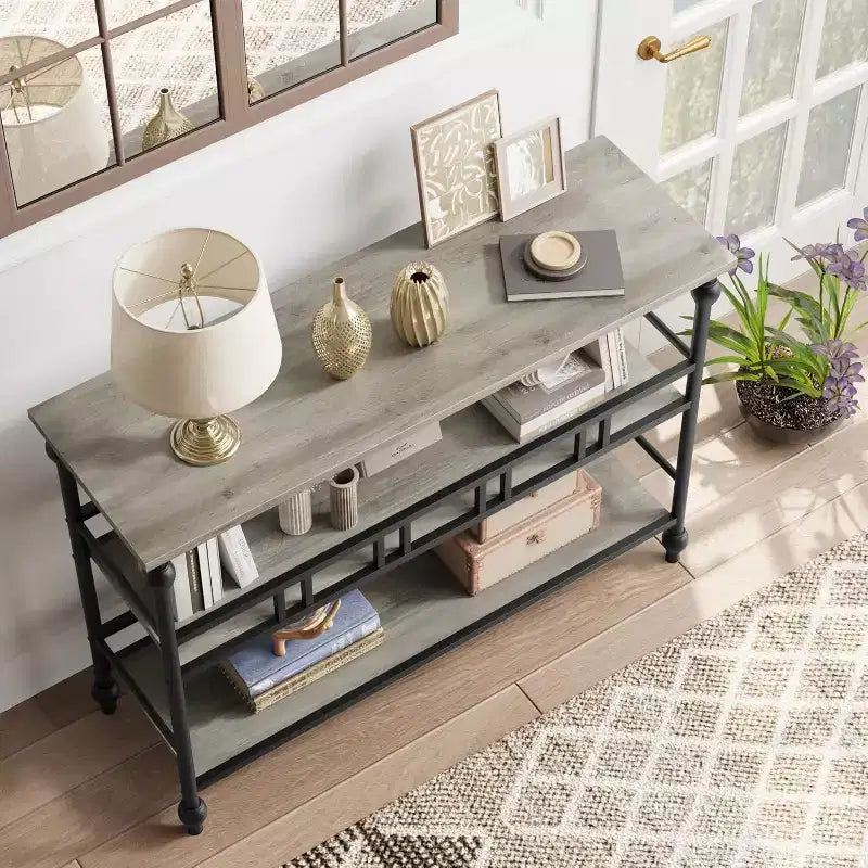 COZONY 43 Table console d'entrée de ferme avec 3 niveaux de rangement ouvert, table de canapé étroite pour couloir salon