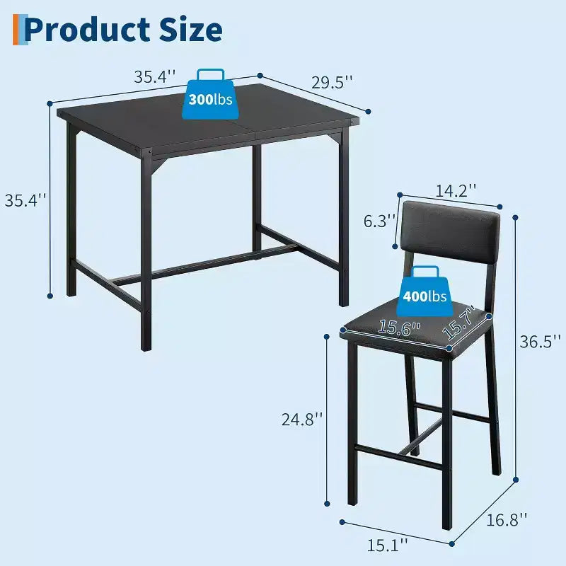 Ensemble table de cuisine 3 pièces, avec 2 tabourets de bar rembourrés