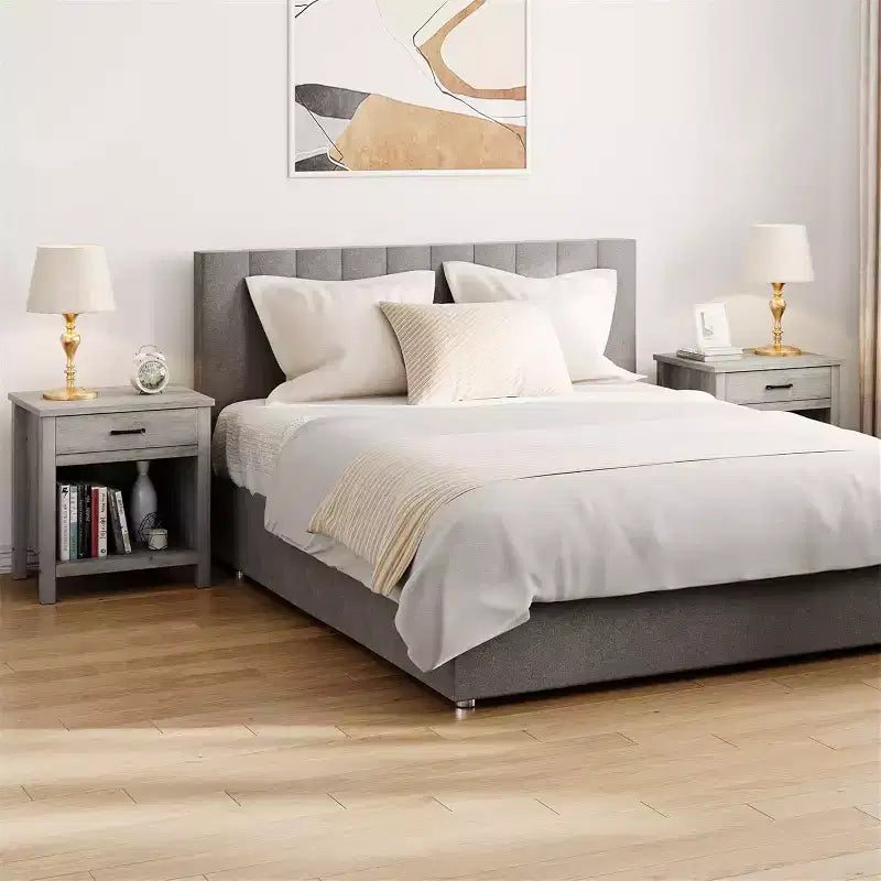 Acekool Table de chevet de ferme, lot de 2, tables d'appoint grises avec tiroir et étagère ouverte, tables de chevet modernes pour chambre à coucher, salon, bureau