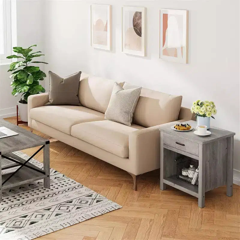 Acekool Table de chevet de ferme, lot de 2, tables d'appoint grises avec tiroir et étagère ouverte, tables de chevet modernes pour chambre à coucher, salon, bureau