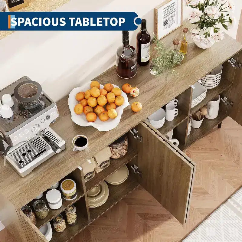 Acekool Buffet Flûté 63, Bahut 4 Portes avec Étagères Réglables et Pieds en Métal, Desserte Moderne pour Salon, Entrée
