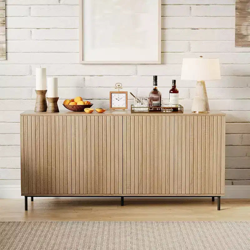 Acekool Buffet Flûté 63, Bahut 4 Portes avec Étagères Réglables et Pieds en Métal, Desserte Moderne pour Salon, Entrée