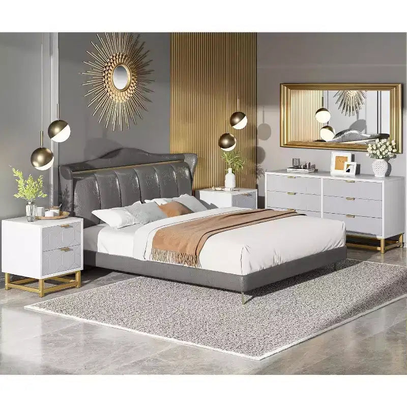 Commode Acekool grise à 6 tiroirs avec poignées et pieds en métal doré, commode moderne pour chambre à coucher, couloir, rangement d'entrée