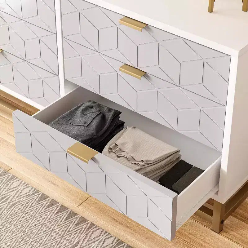 Commode Acekool grise à 6 tiroirs avec poignées et pieds en métal doré, commode moderne pour chambre à coucher, couloir, rangement d'entrée