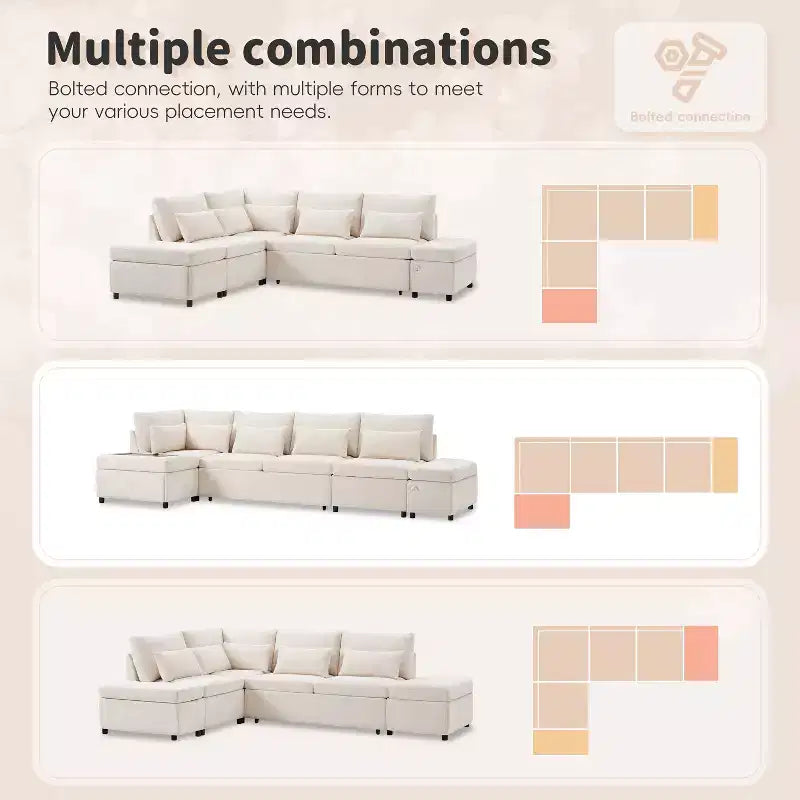 Canapé d'angle modulaire surdimensionné en chenille Polibi avec lit gigogne