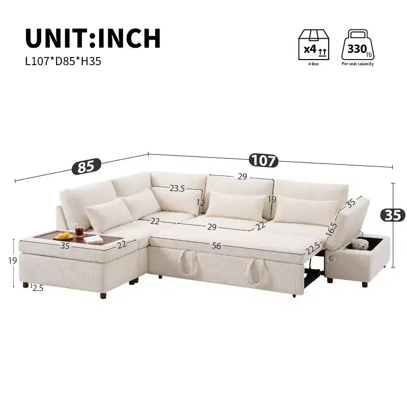Canapé d'angle modulaire surdimensionné en chenille Polibi avec lit gigogne