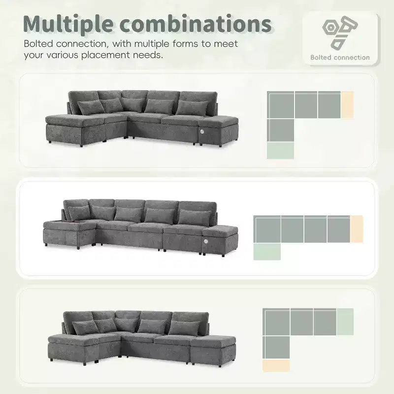 Canapé d'angle modulaire surdimensionné en chenille Polibi avec lit gigogne