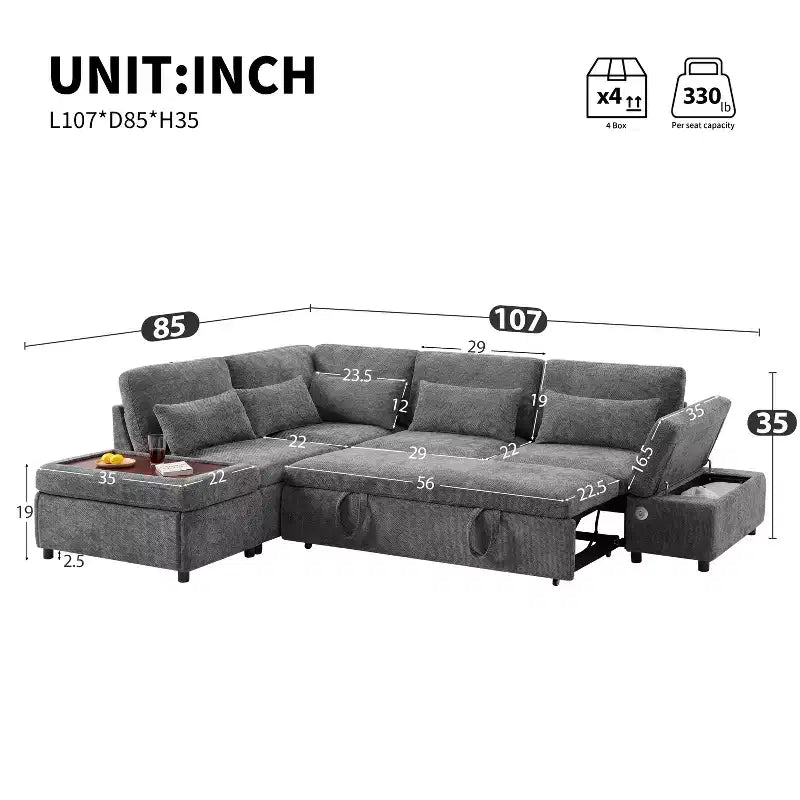 Canapé d'angle modulaire surdimensionné en chenille Polibi avec lit gigogne