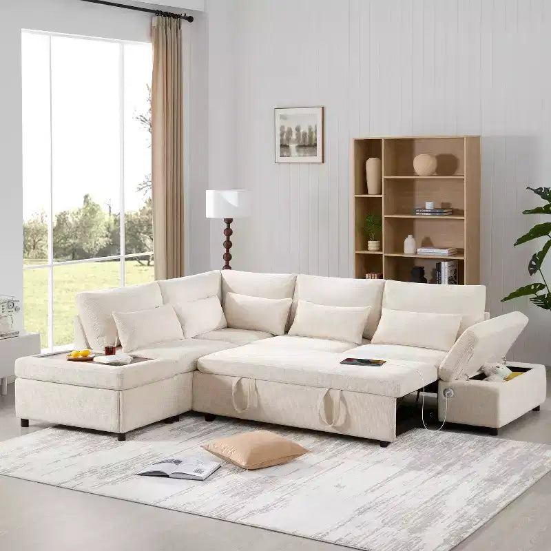 Canapé d'angle modulaire surdimensionné en chenille Polibi avec lit gigogne