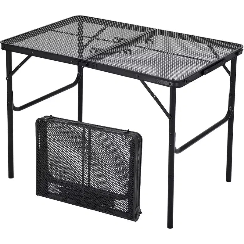 Acekool Table de cuisson pliante 91 x 61 cm avec plateau en maille, table de camping portable en métal à hauteur réglable pour barbecue, pique-nique, cuisine en plein air, noire
