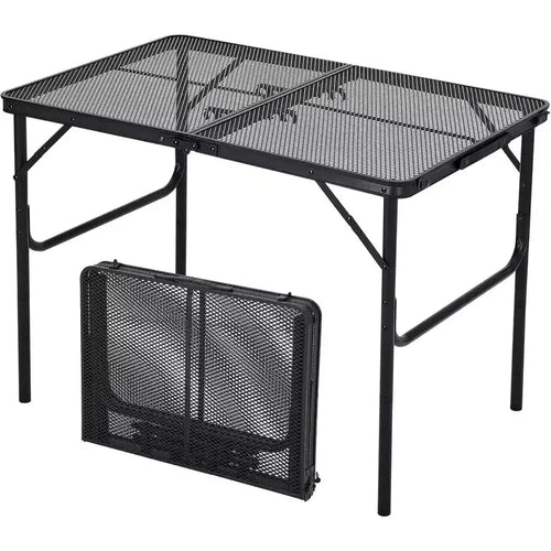 Acekool Table de cuisson pliante 91 x 61 cm avec plateau en maille, table de camping portable en métal à hauteur réglable pour barbecue, pique-nique, cuisine en plein air, noire