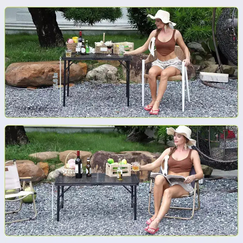 Acekool Table de cuisson pliante 91 x 61 cm avec plateau en maille, table de camping portable en métal à hauteur réglable pour barbecue, pique-nique, cuisine en plein air, noire