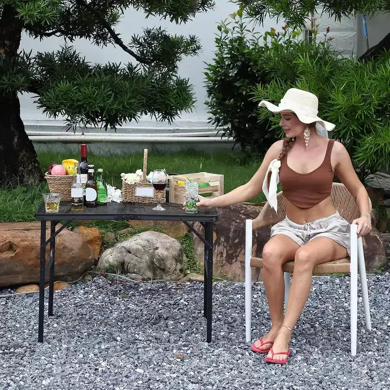 Acekool Table de cuisson pliante 91 x 61 cm avec plateau en maille, table de camping portable en métal à hauteur réglable pour barbecue, pique-nique, cuisine en plein air, noire