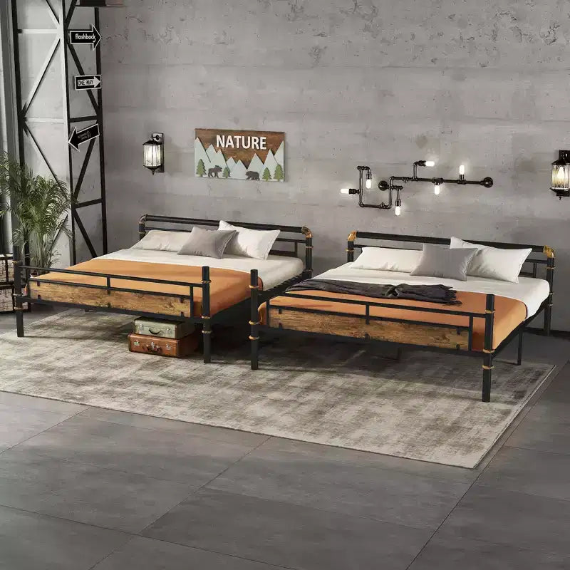 Lit superposé Twin XL sur Twin XL en métal, lits superposés industriels détachables avec barrières de sécurité pour adolescents, noir