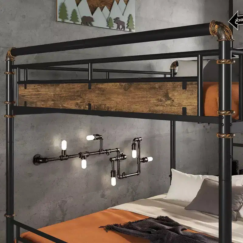Lit superposé Twin XL sur Twin XL en métal, lits superposés industriels détachables avec barrières de sécurité pour adolescents, noir