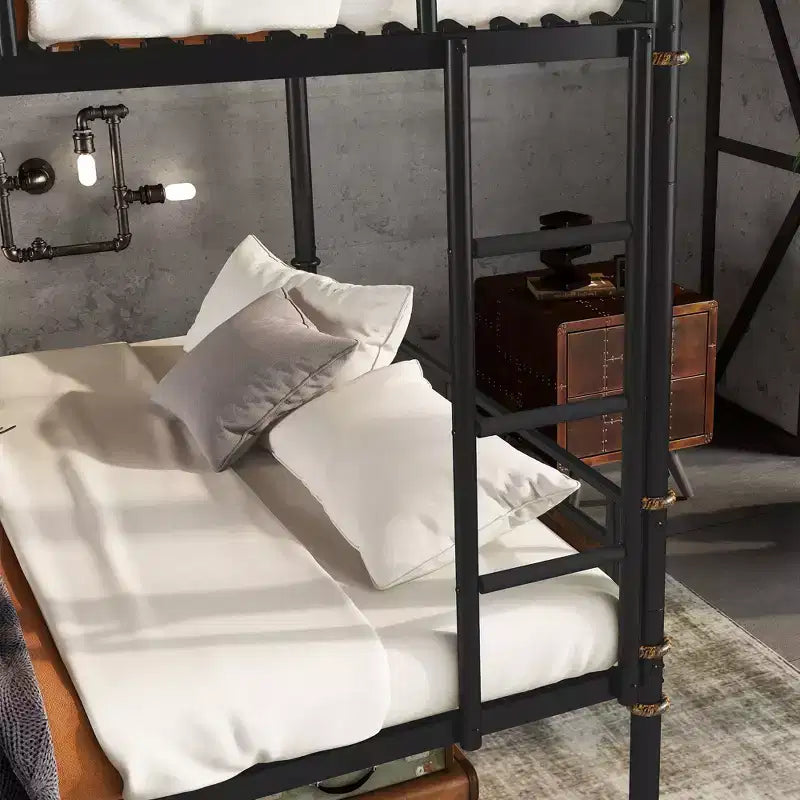 Lit superposé Twin XL sur Twin XL en métal, lits superposés industriels détachables avec barrières de sécurité pour adolescents, noir