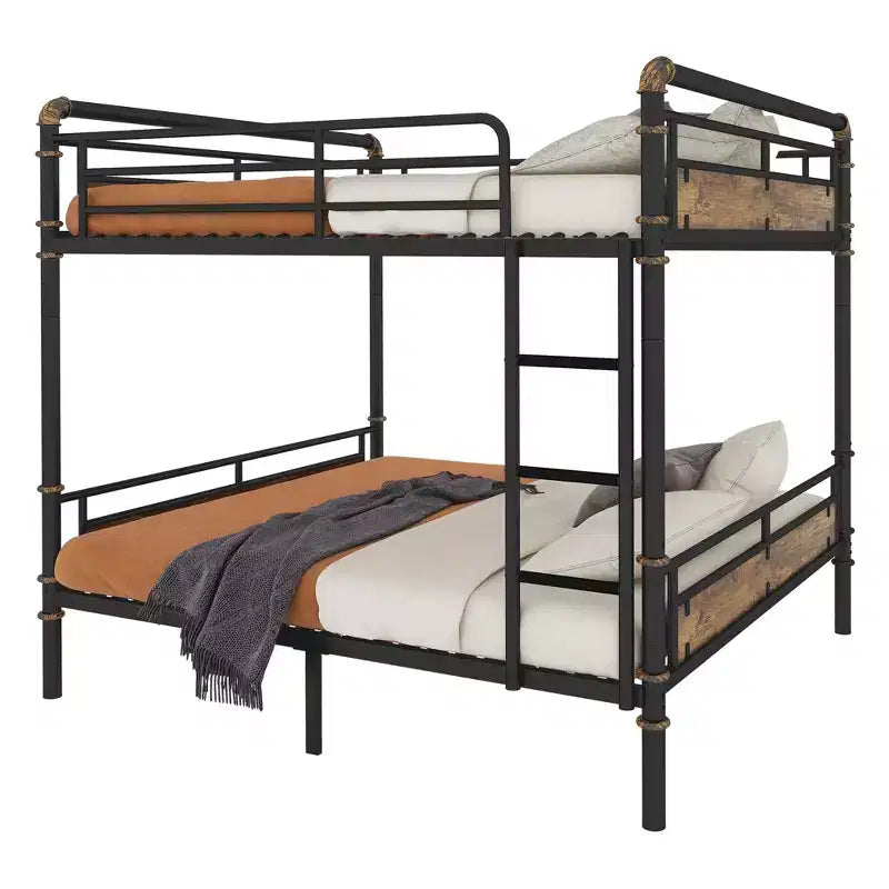 Lit superposé Twin XL sur Twin XL en métal, lits superposés industriels détachables avec barrières de sécurité pour adolescents, noir