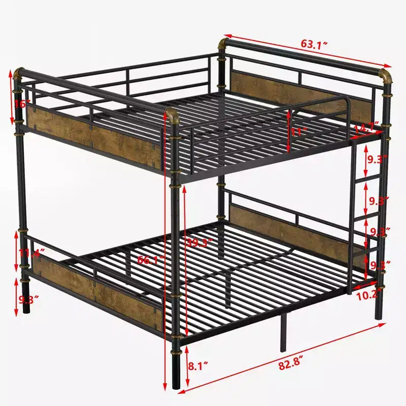Lit superposé Twin XL sur Twin XL en métal, lits superposés industriels détachables avec barrières de sécurité pour adolescents, noir
