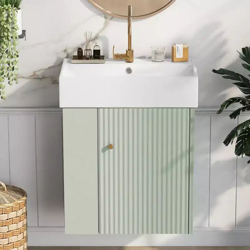 Meuble de rangement pour salle de bain Okak 21.6, meuble-lavabo avec étagères latérales gauches, meuble de rangement au sol avec évier en céramique