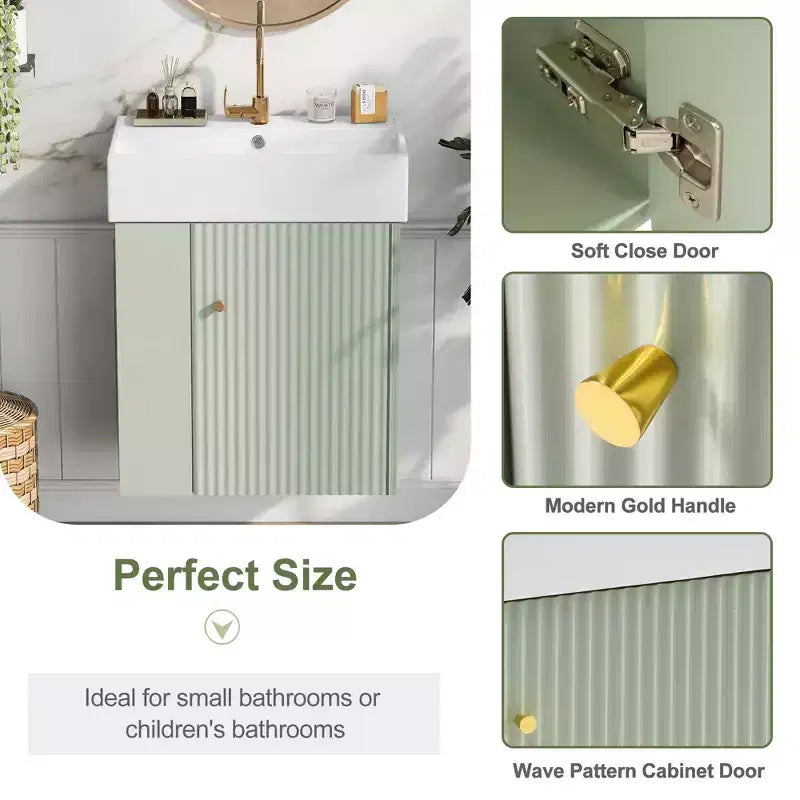 Meuble de rangement pour salle de bain Okak 21.6, meuble-lavabo avec étagères latérales gauches, meuble de rangement au sol avec évier en céramique