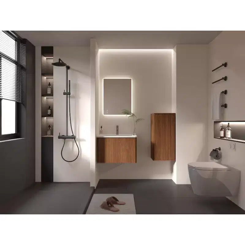 Meuble de Salle de Bain Mural à Rayures Okak Chic, Armoire de Rangement Suspendue avec 3 Étagères, Meuble Haut pour Salle de Bain, Chambre et Salon