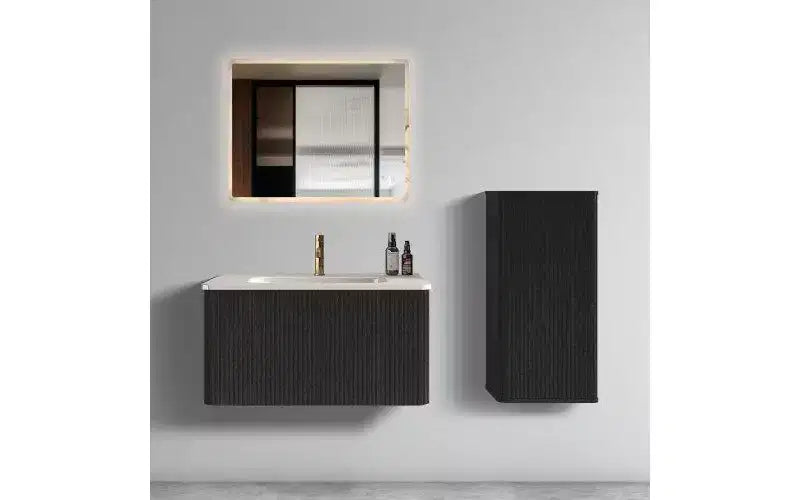 Meuble de Salle de Bain Mural à Rayures Okak Chic, Armoire de Rangement Suspendue avec 3 Étagères, Meuble Haut pour Salle de Bain, Chambre et Salon