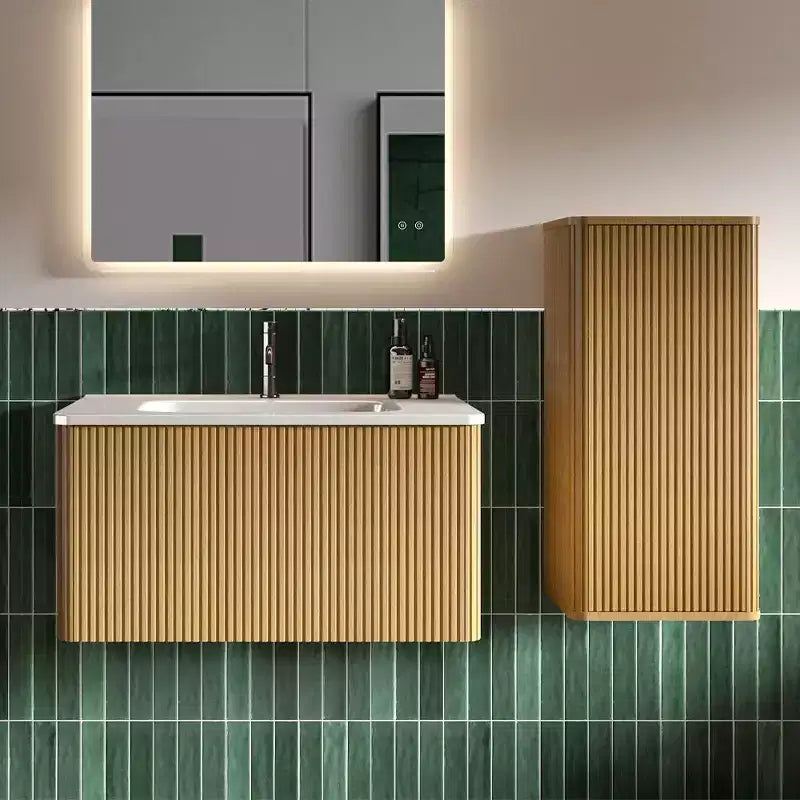Meuble de Salle de Bain Mural à Rayures Okak Chic, Armoire de Rangement Suspendue avec 3 Étagères, Meuble Haut pour Salle de Bain, Chambre et Salon