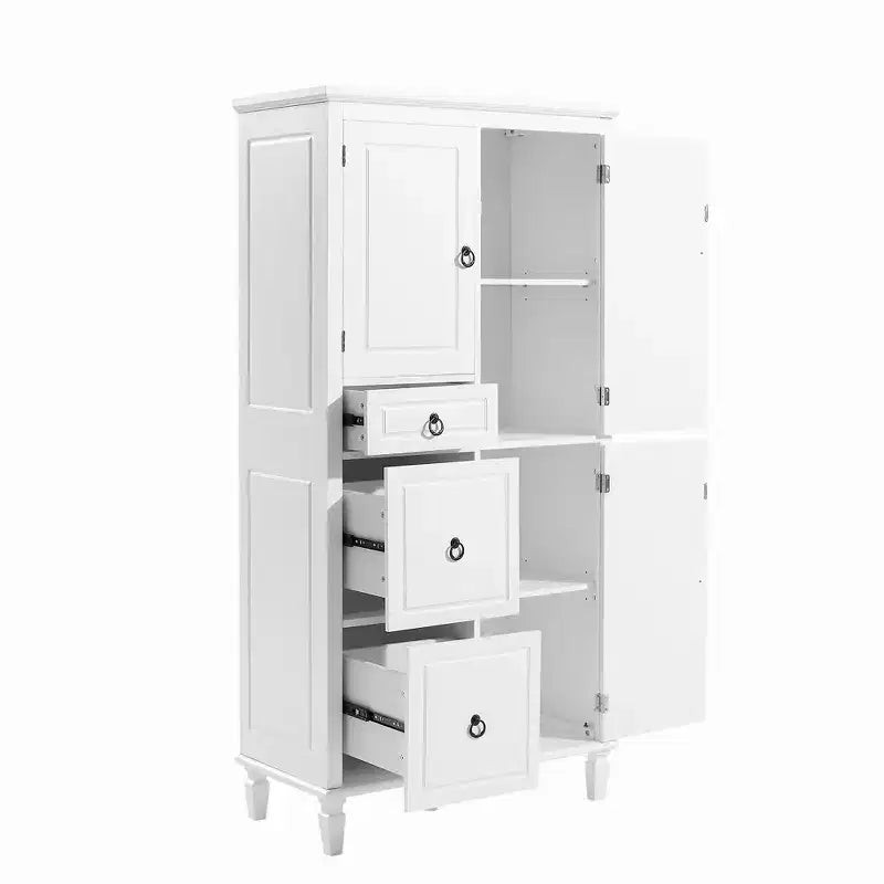 Meuble de rangement de salle de bain Okak, meuble mural/autoportant avec étagères pour salon, cuisine, bureau, blanc