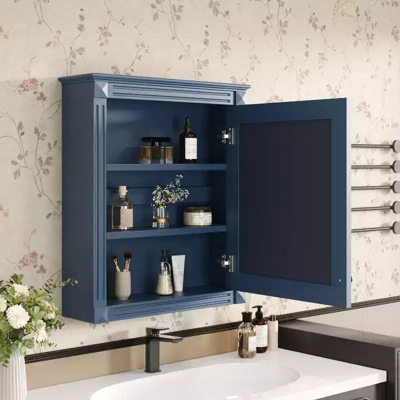 Meuble de rangement mural de salle de bain Okak avec miroir, armoire à pharmacie avec étagère réglable en hauteur, blanc