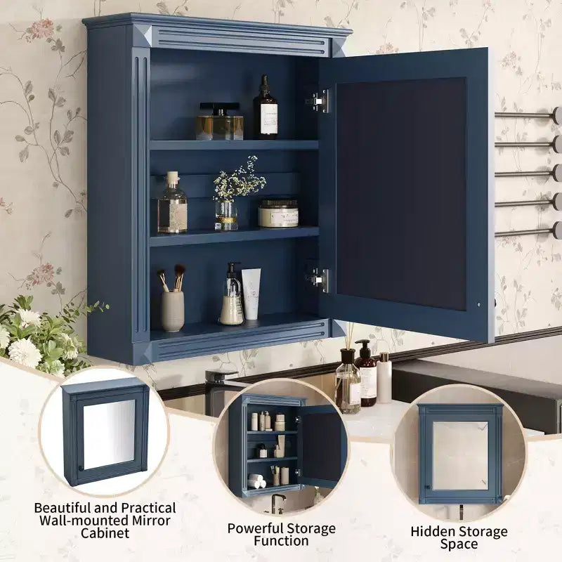 Meuble de rangement mural de salle de bain Okak avec miroir, armoire à pharmacie avec étagère réglable en hauteur, blanc