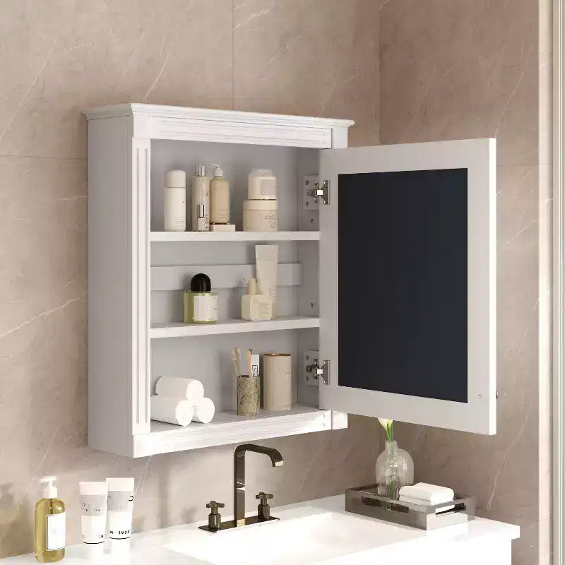 Meuble de rangement mural de salle de bain Okak avec miroir, armoire à pharmacie avec étagère réglable en hauteur, blanc