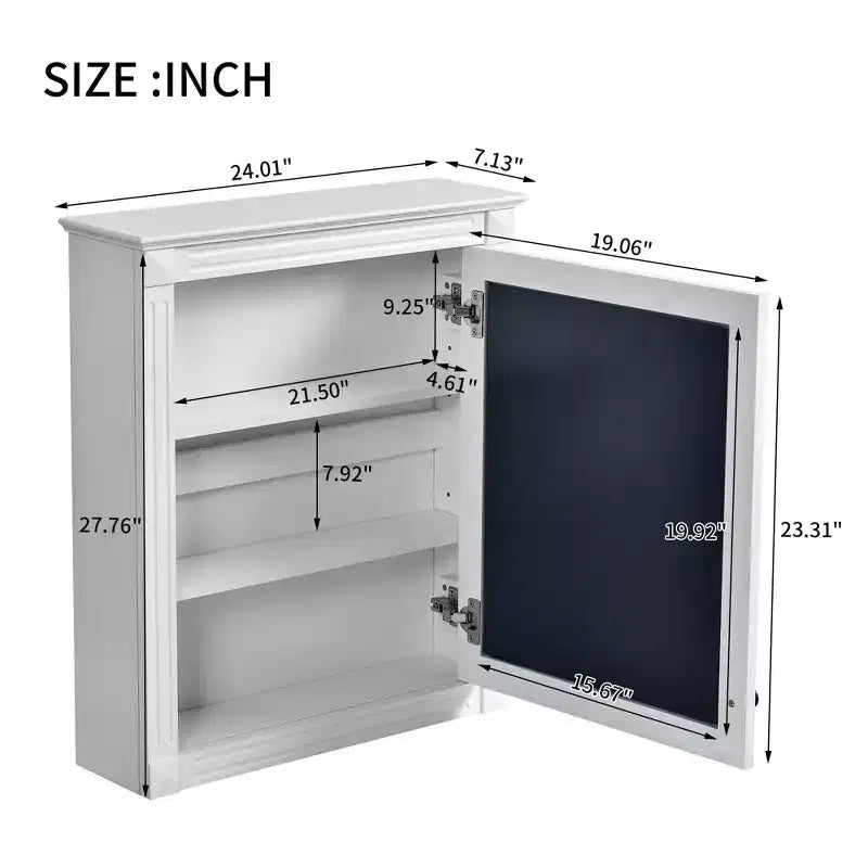 Meuble de rangement mural de salle de bain Okak avec miroir, armoire à pharmacie avec étagère réglable en hauteur, blanc