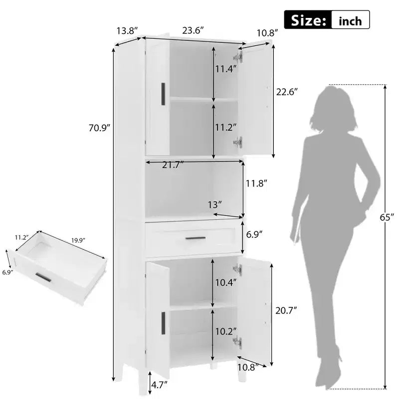 Meuble de Rangement de Salle de Bain Okak avec 2 Portes, 1 Tiroir et Étagères Réglables, Meuble Haut Autoportant pour Salle de Bain