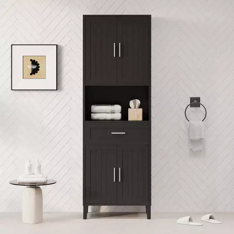 Meuble de Rangement de Salle de Bain Okak avec 2 Portes, 1 Tiroir et Étagères Réglables, Meuble Haut Autoportant pour Salle de Bain
