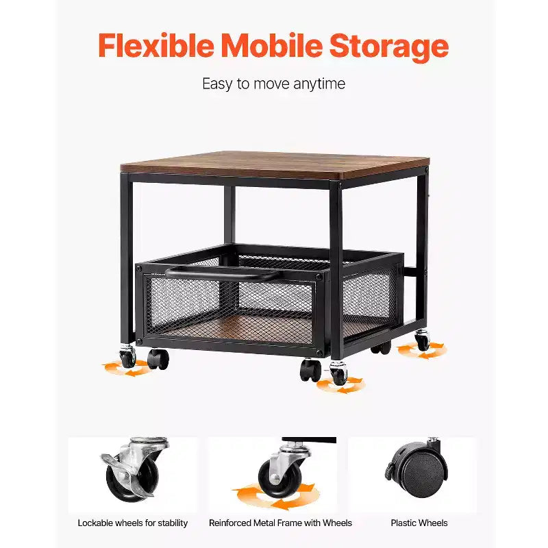 Support de Mini-Réfrigérateur VEVOR avec Rangement, Table pour Mini-Réfrigérateur 90 kg avec Chariot de Rangement Mobile et Roues Pivotantes, Support de Réfrigérateur à Boissons, Marron Clair