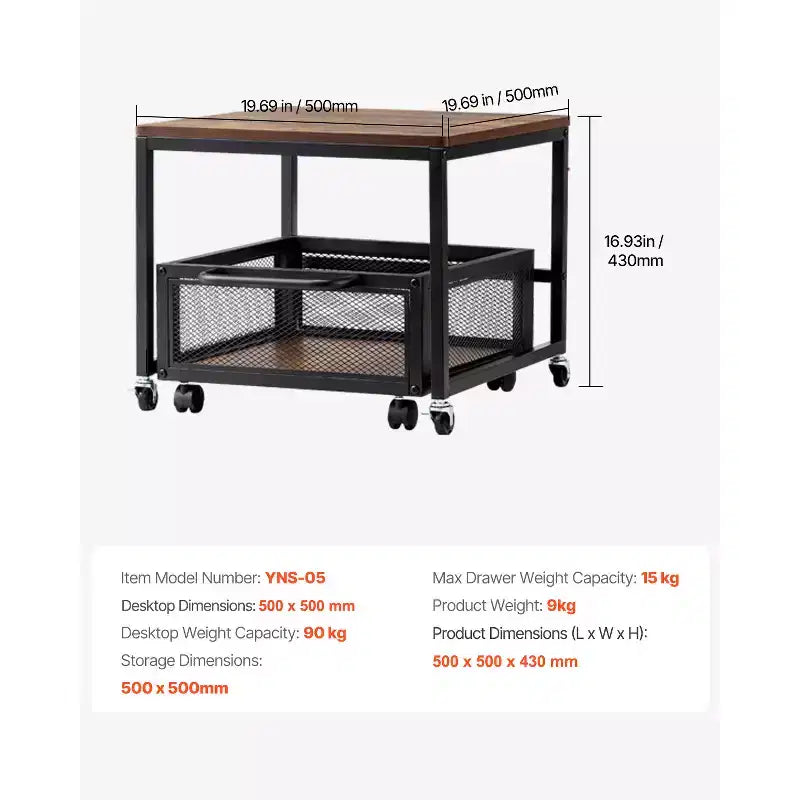 Support de Mini-Réfrigérateur VEVOR avec Rangement, Table pour Mini-Réfrigérateur 90 kg avec Chariot de Rangement Mobile et Roues Pivotantes, Support de Réfrigérateur à Boissons, Marron Clair