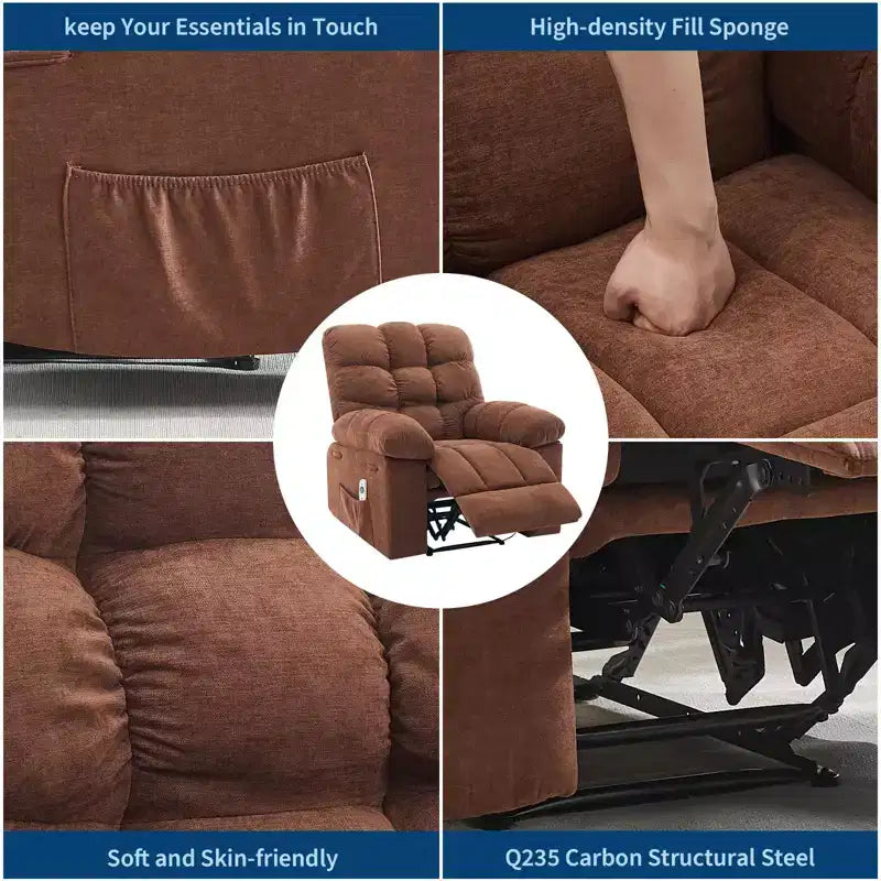 Fauteuil inclinable, large fauteuil à bascule, fauteuil d'appoint avec massage et chaleur, fauteuil inclinable ergonomique en tissu respirant surdimensionné avec chaleur