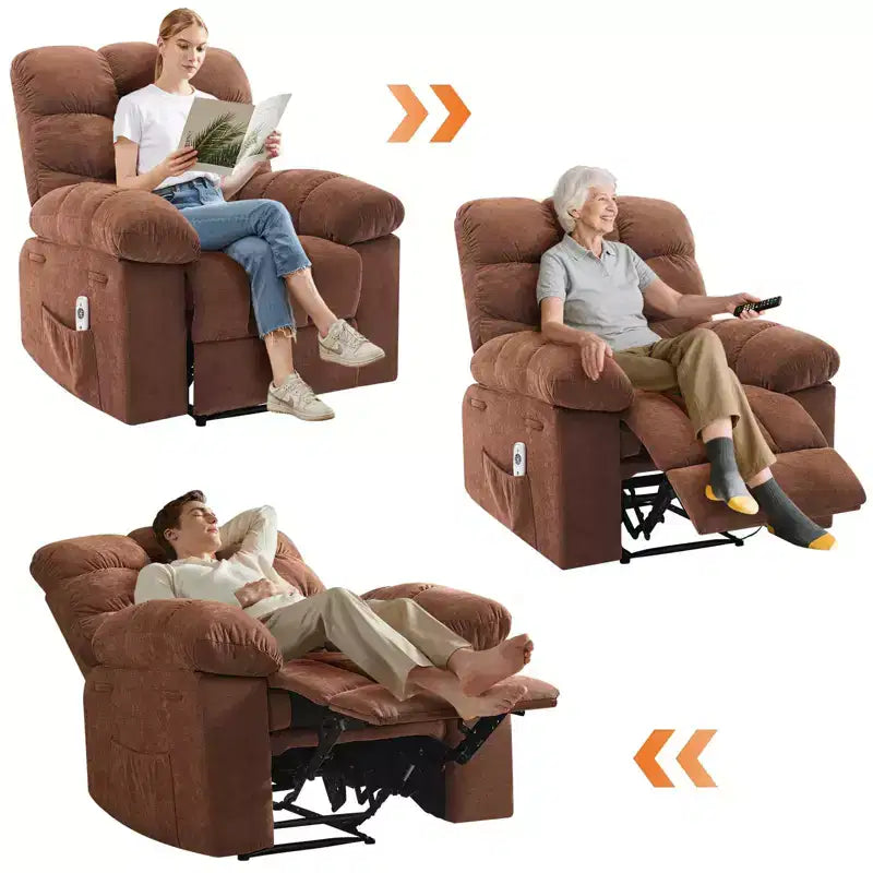 Fauteuil inclinable, large fauteuil à bascule, fauteuil d'appoint avec massage et chaleur, fauteuil inclinable ergonomique en tissu respirant surdimensionné avec chaleur
