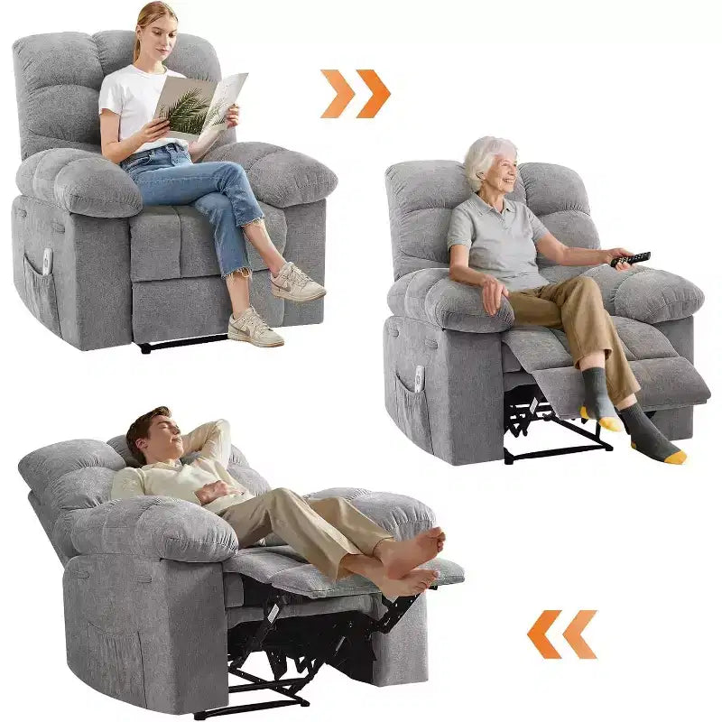 Fauteuil inclinable, large fauteuil à bascule, fauteuil d'appoint avec massage et chaleur, fauteuil inclinable ergonomique en tissu respirant surdimensionné avec chaleur