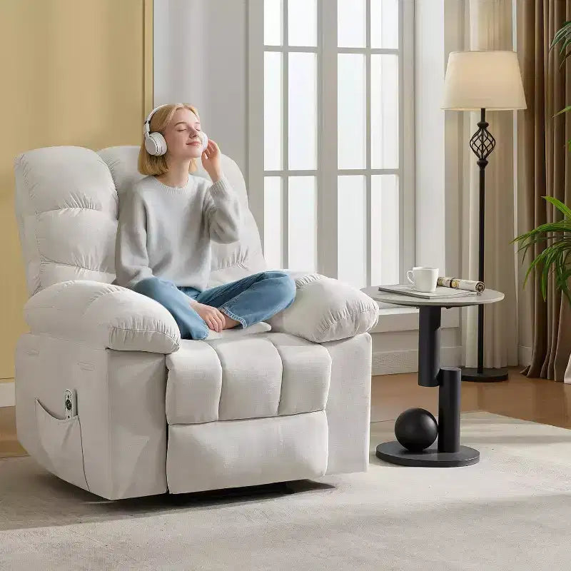 Fauteuil inclinable, large fauteuil à bascule, fauteuil d'appoint avec massage et chaleur, fauteuil inclinable ergonomique en tissu respirant surdimensionné avec chaleur