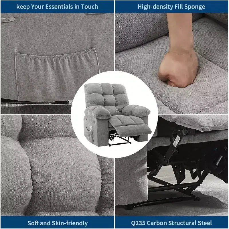 Fauteuil inclinable, large fauteuil à bascule, fauteuil d'appoint avec massage et chaleur, fauteuil inclinable ergonomique en tissu respirant surdimensionné avec chaleur
