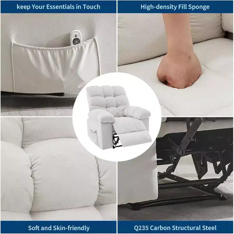 Fauteuil inclinable, large fauteuil à bascule, fauteuil d'appoint avec massage et chaleur, fauteuil inclinable ergonomique en tissu respirant surdimensionné avec chaleur