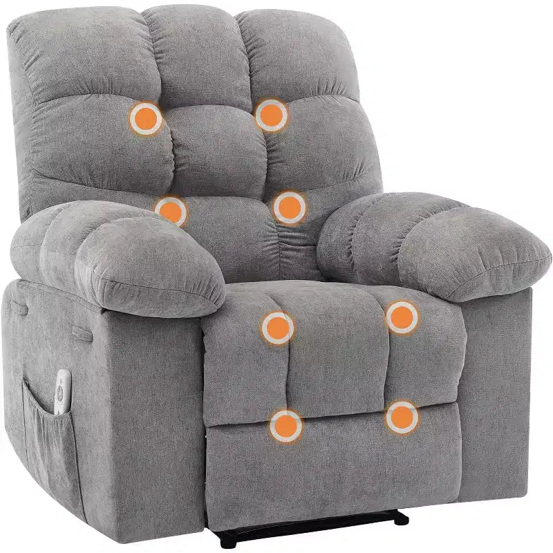 Fauteuil inclinable, large fauteuil à bascule, fauteuil d'appoint avec massage et chaleur, fauteuil inclinable ergonomique en tissu respirant surdimensionné avec chaleur