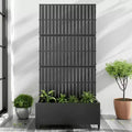 MAYEERTY Planter Box with Trellis Iron Black Vertical Fence Style 72x35x16in 3-Piece Set