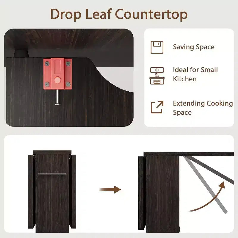 Table à manger pliante COZONY, table de cuisine extensible style ferme avec plateau rabattable, étagère de rangement et 6 roulettes, table multifonction peu encombrante