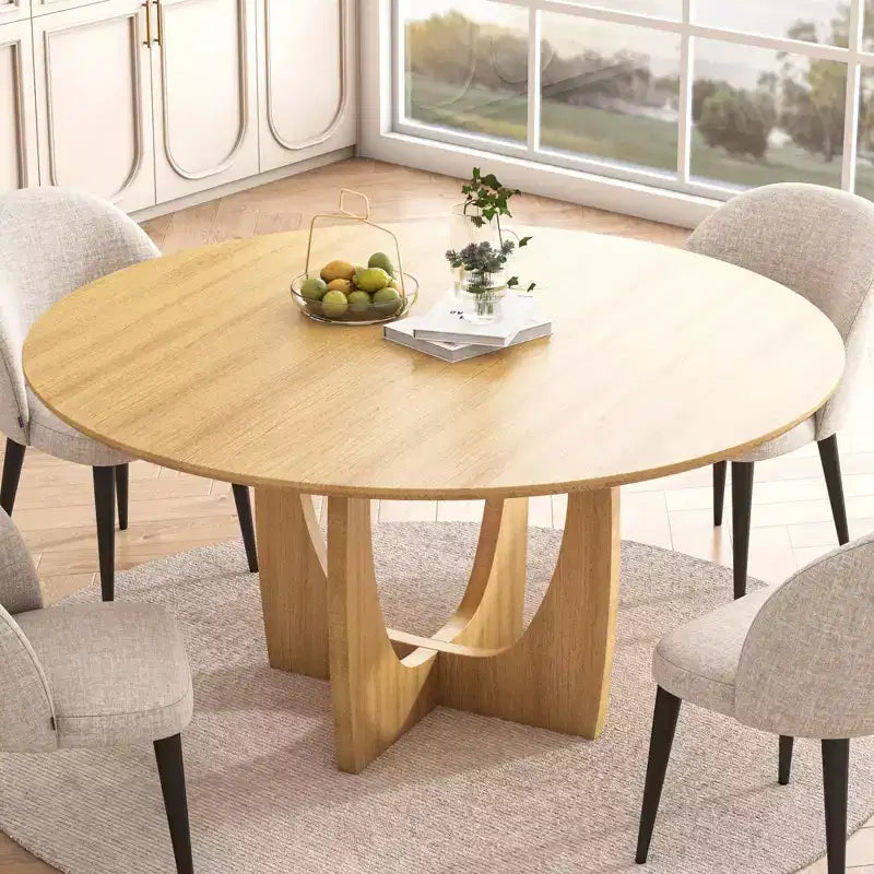 Table à manger ronde en bois MAYEERTY 42 pour 4, table de cuisine et salle à manger moderne de style campagnard